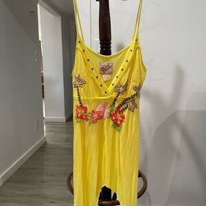 Soul Revival Yellow Floral Embroidered Tank Top